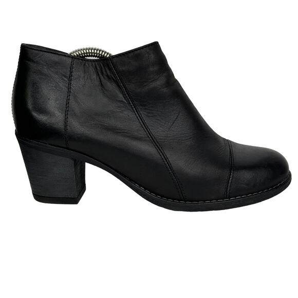 E Scott Leather Bootie Women's SZ 39 Made In Italy Heeled Boot Comfort Black Zip - Picture 2 of 10
